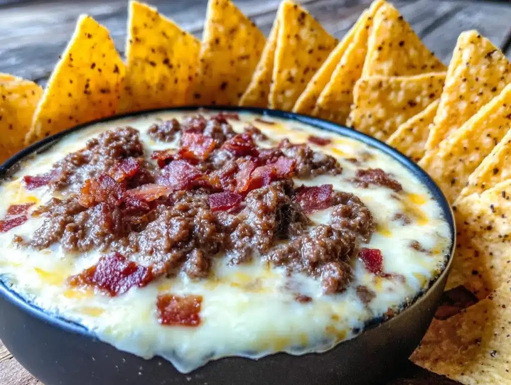 bacon cheeseburger queso dip - featured image