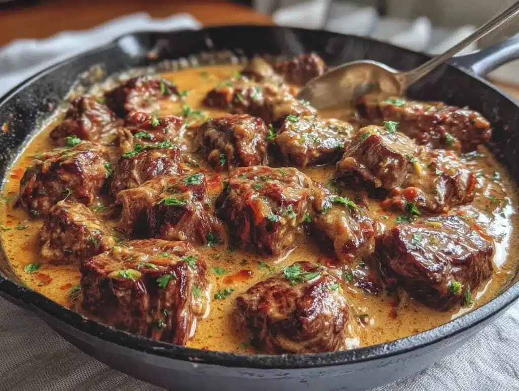 creamy beef stroganoff - featured image