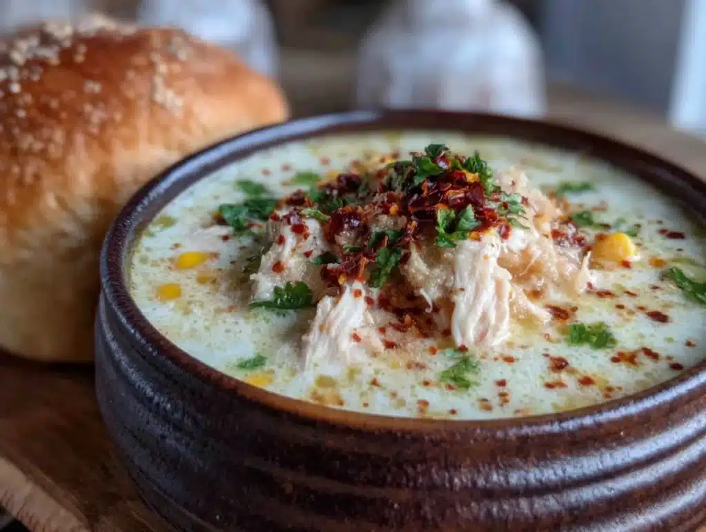 creamy crockpot chicken corn chowder - featured image