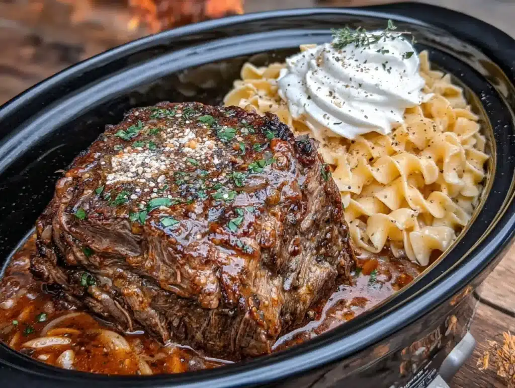 Creamy Crockpot Pot Roast Stroganoff - featured image
