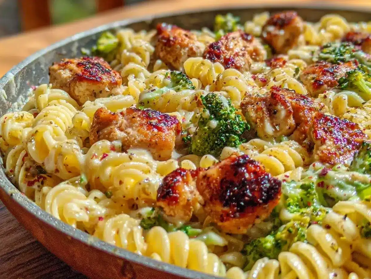 Creamy Rotisserie Chicken Broccoli Pasta preparation steps