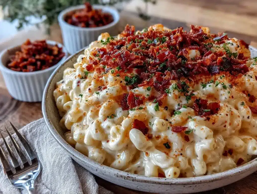 bacon ranch mac and cheese - featured image