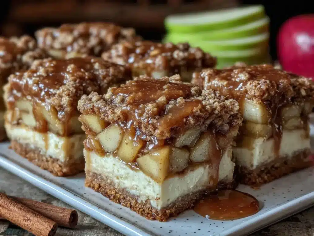caramel apple crumble cheesecake bars - featured image
