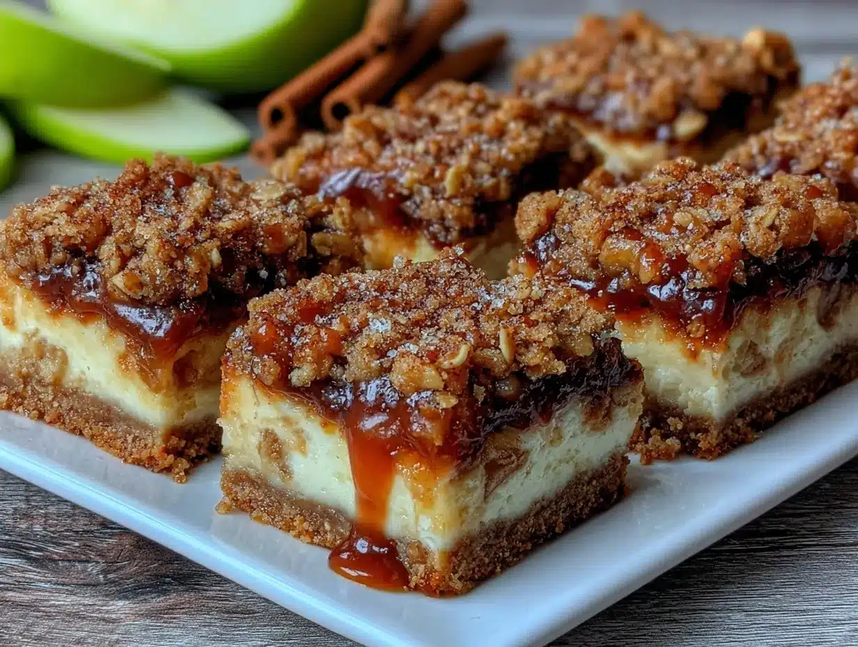 caramel apple crumble cheesecake bars preparation steps