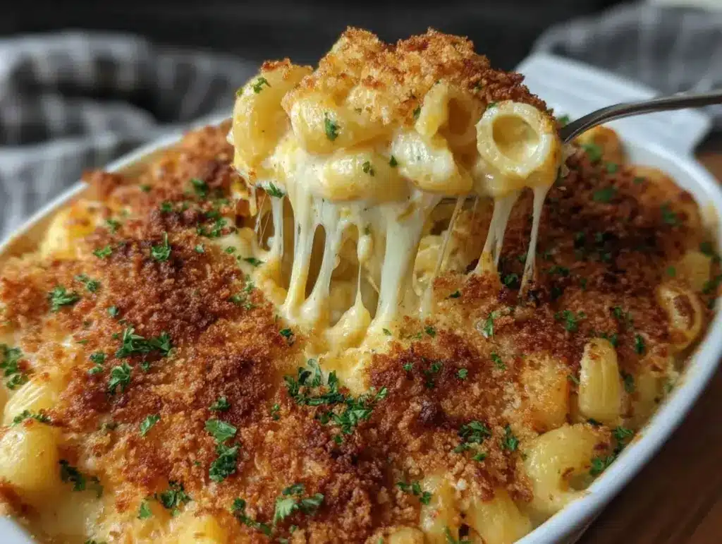creamy baked mac and cheese - featured image