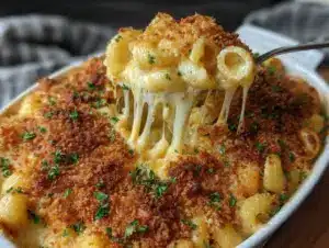creamy baked mac and cheese - featured image