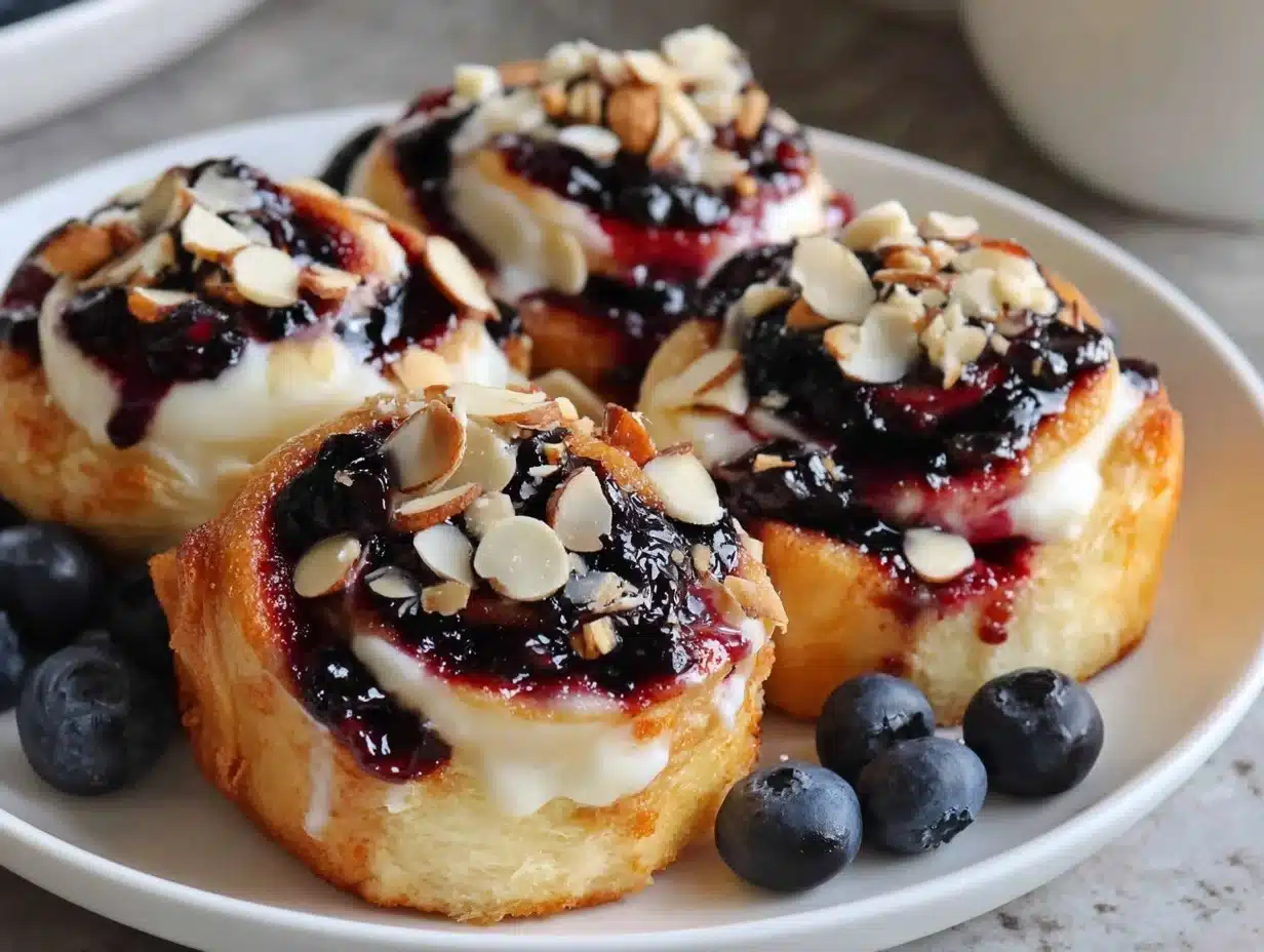 creamy blueberry cheesecake rolls - featured image