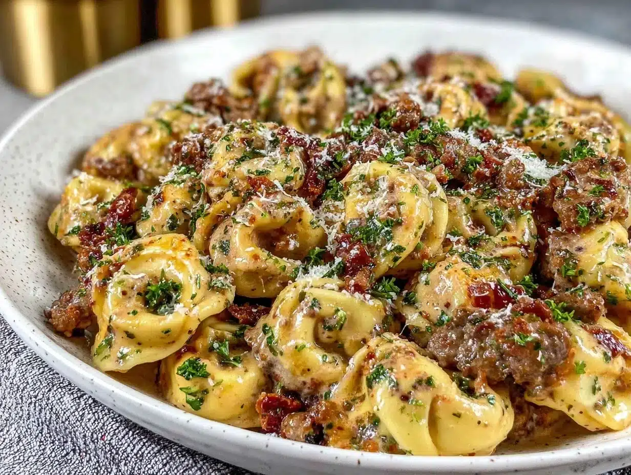 creamy garlic Parmesan tortellini skillet preparation steps