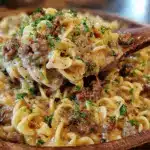 creamy ground beef stroganoff - featured image
