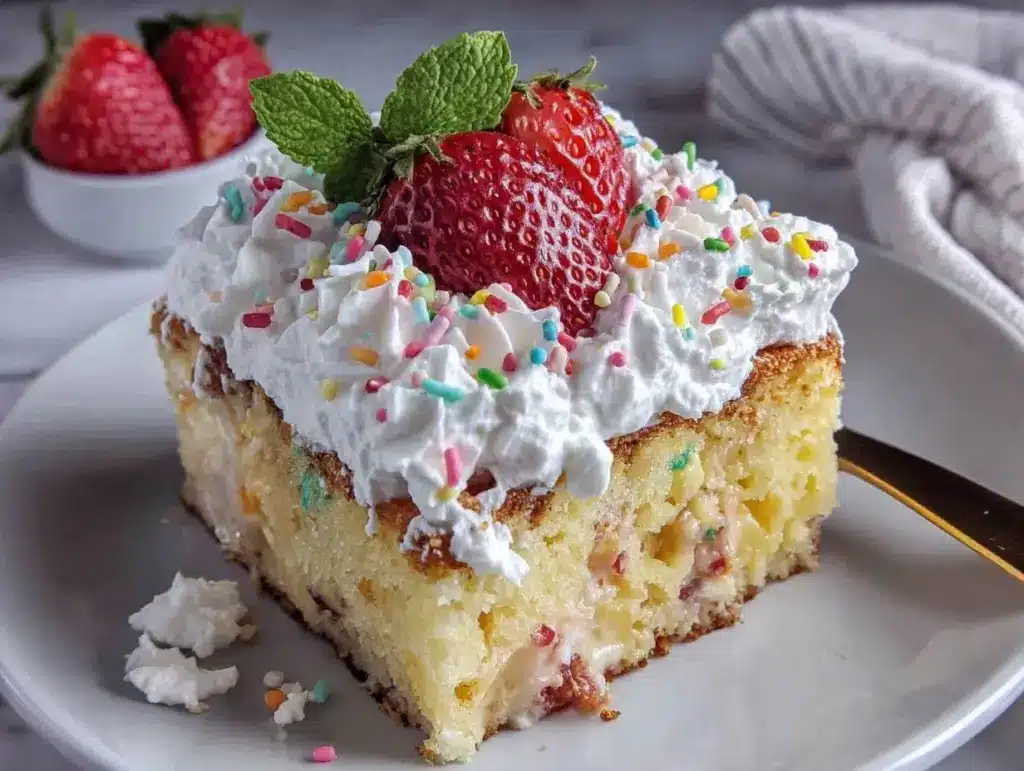 creamy poke cake - featured image