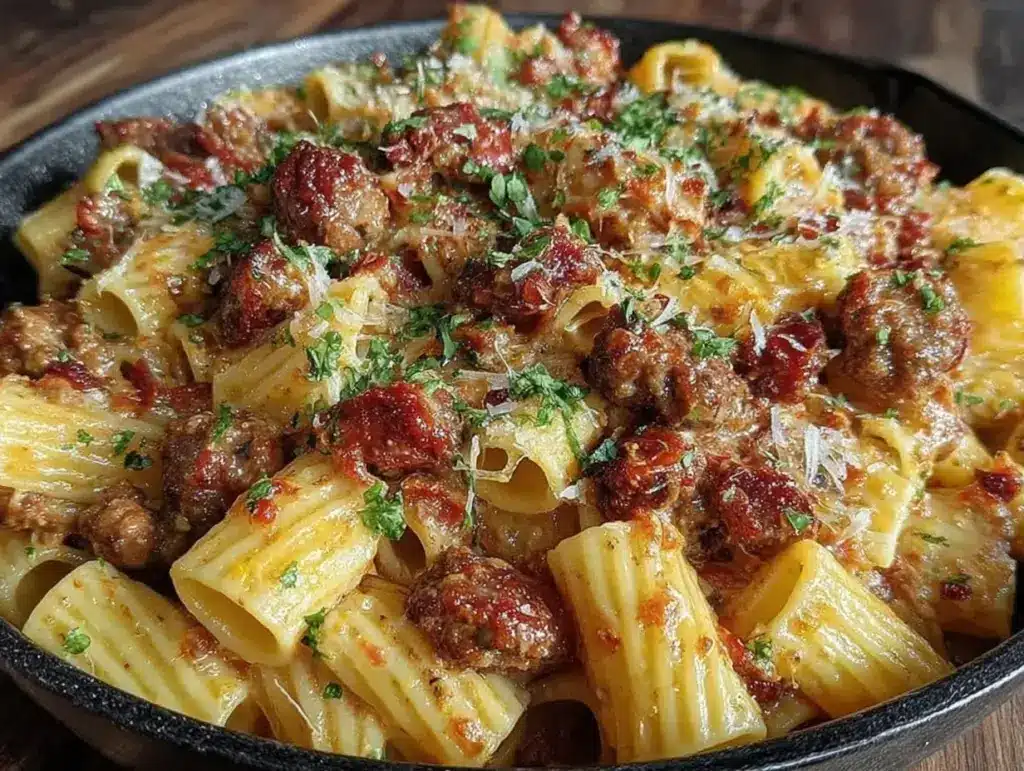 creamy sausage rigatoni - featured image