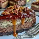 gluten-free triple chocolate turtle cheesecake - featured image