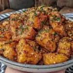 honey garlic butter roasted sweet potatoes - featured image