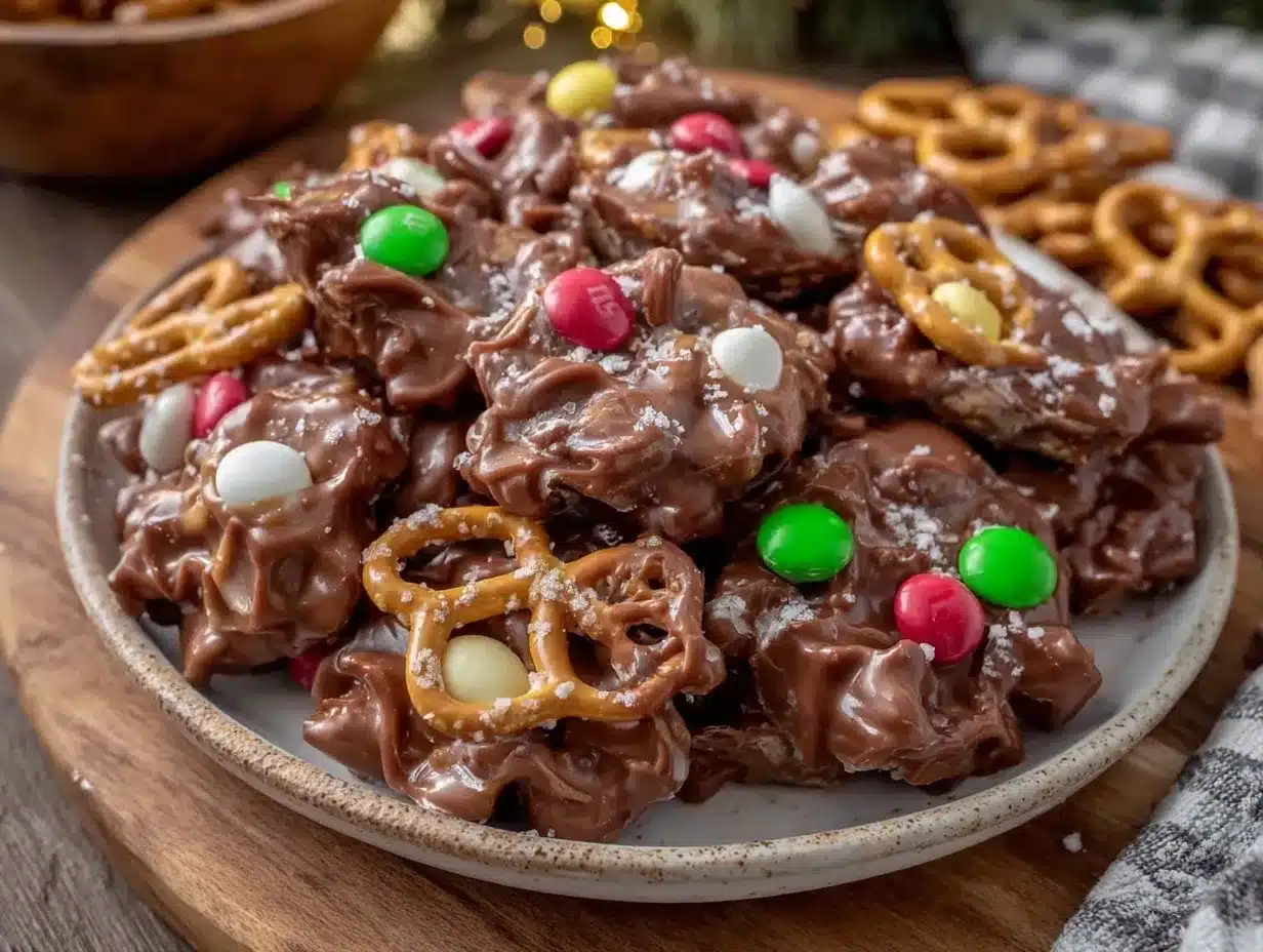 slow cooker chocolate candy with pretzels preparation steps