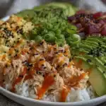 spicy tuna rice bowls - featured image