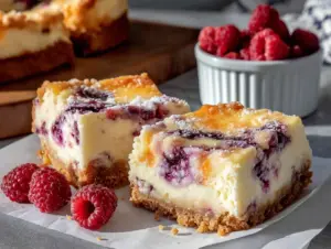 white chocolate raspberry cheesecake bars - featured image