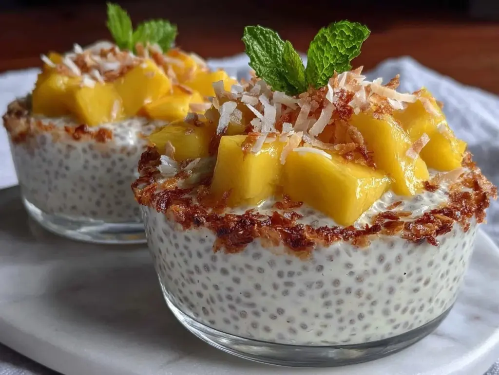 chia seed pudding with mango and coconut - featured image