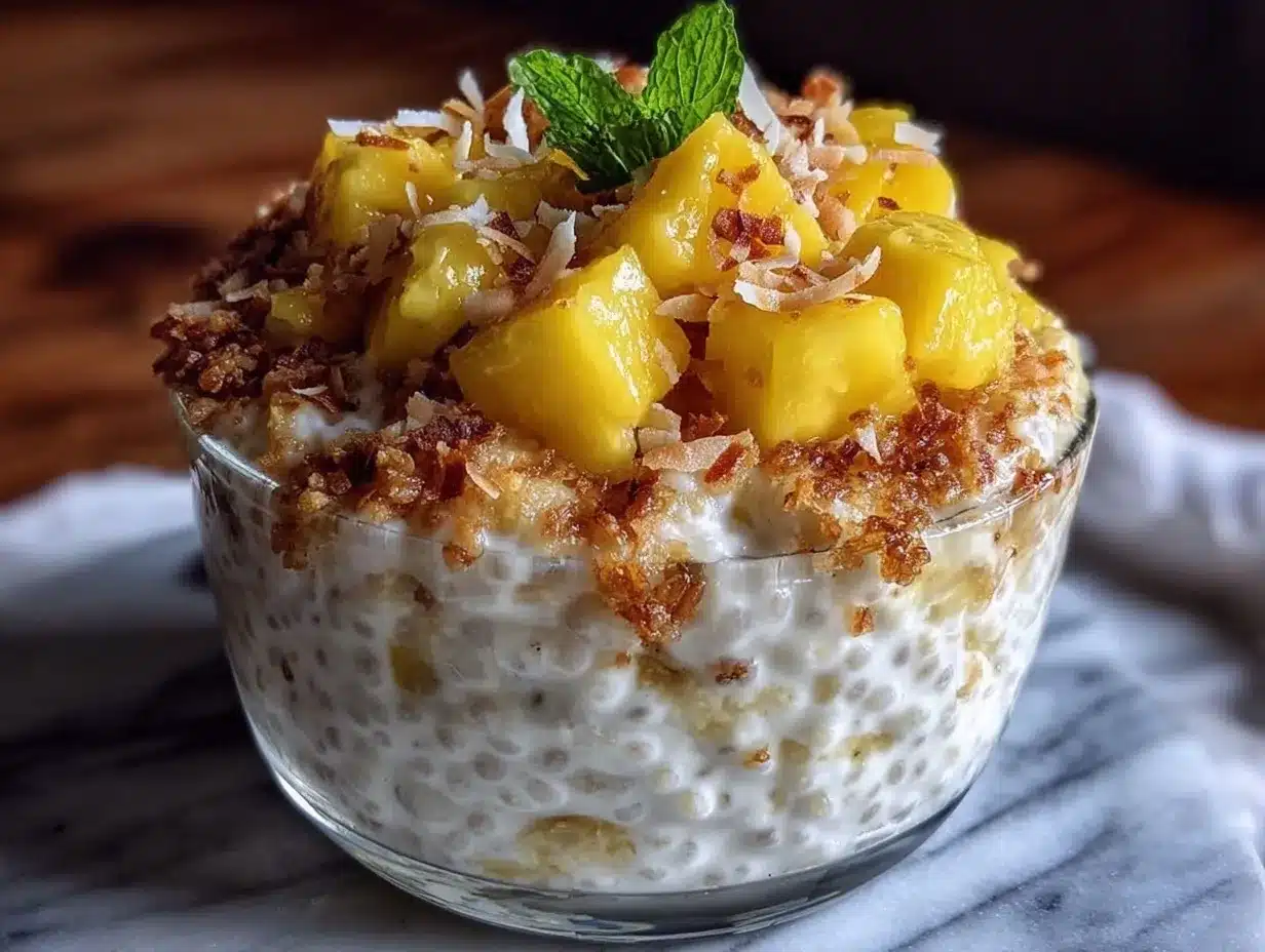 chia seed pudding with mango and coconut preparation steps