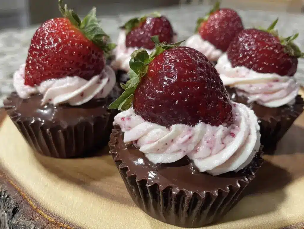 chocolate-covered strawberry buttercream cups - featured image