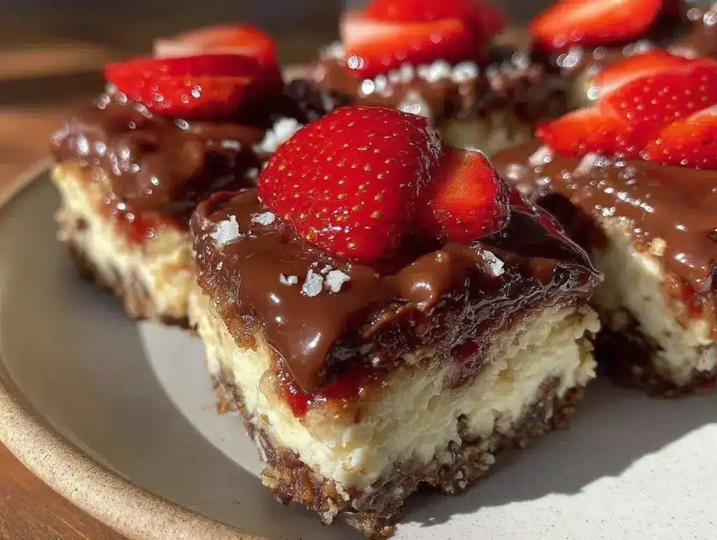 chocolate-covered strawberry donut cheesecake bars - featured image