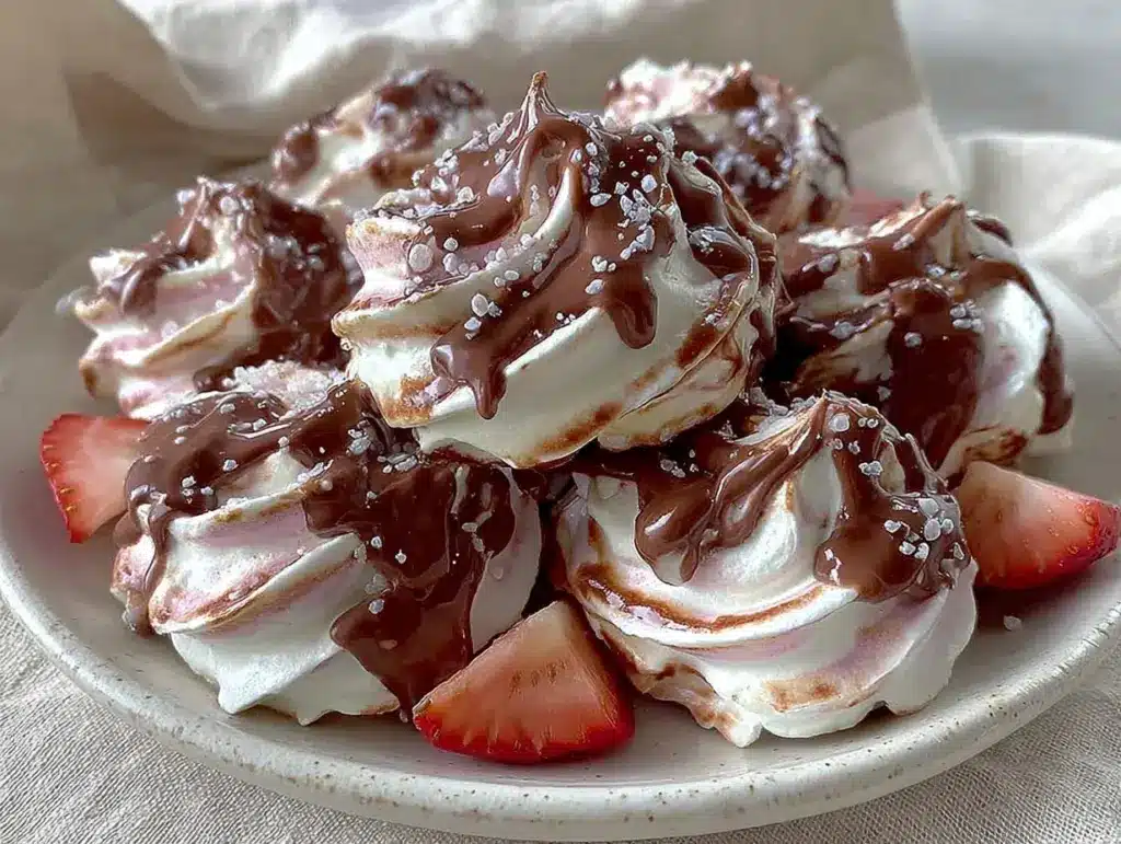 chocolate-covered strawberry milkshake meringues - featured image