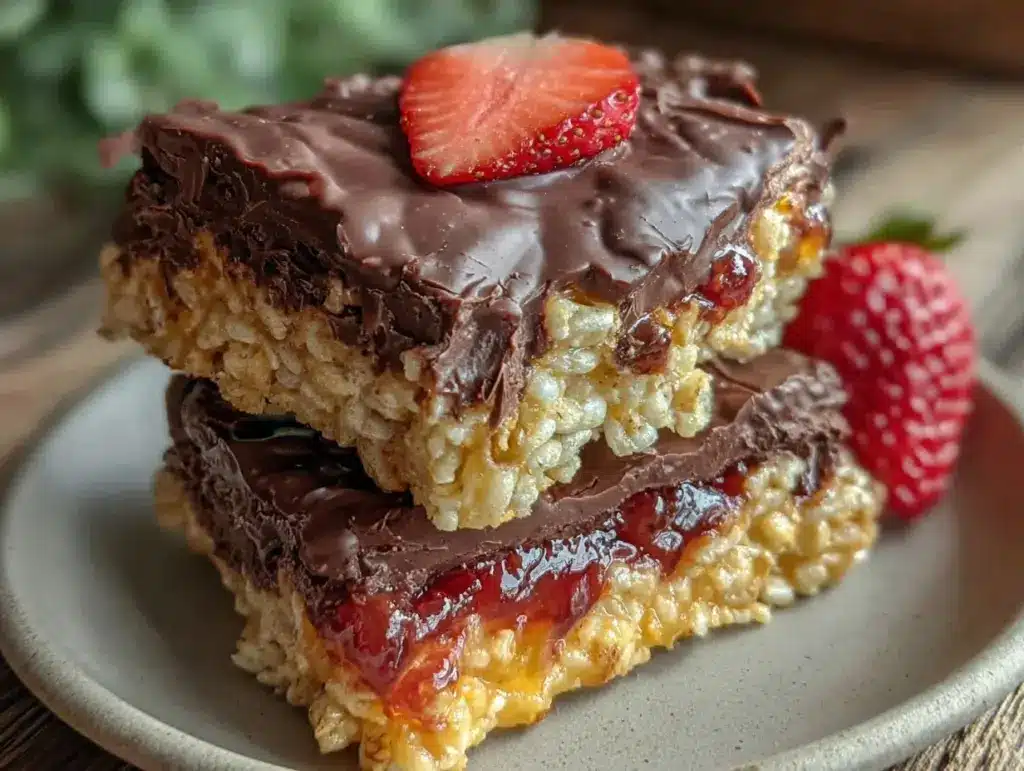chocolate-covered strawberry rice crisp bars - featured image