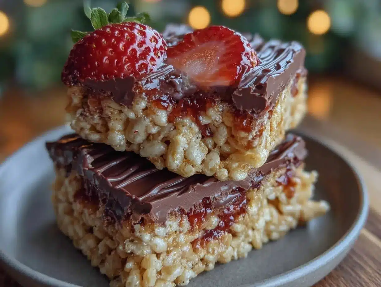 chocolate-covered strawberry rice crisp bars preparation steps