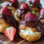 chocolate-dipped strawberry crème puffs - featured image