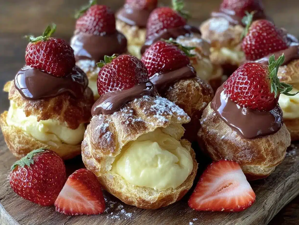 chocolate-dipped strawberry crème puffs preparation steps