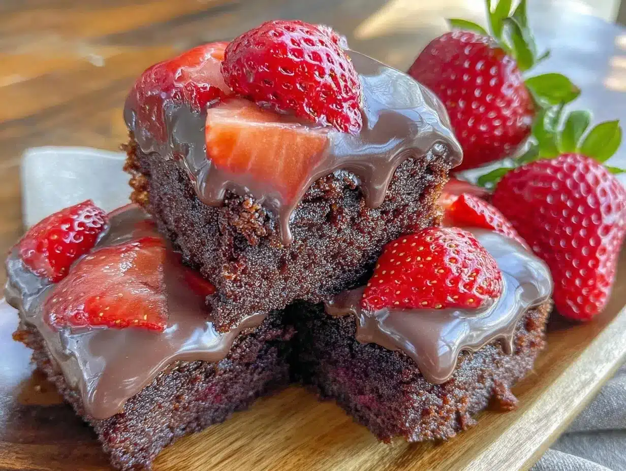 chocolate-dipped strawberry sheet cake squares preparation steps