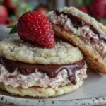 chocolate-dipped strawberry sugar cookie sandwiches - featured image