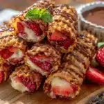chocolate-dipped strawberry waffle rollups - featured image