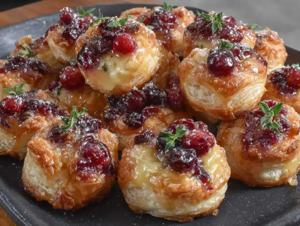 cranberry brie puff pastry bites - featured image