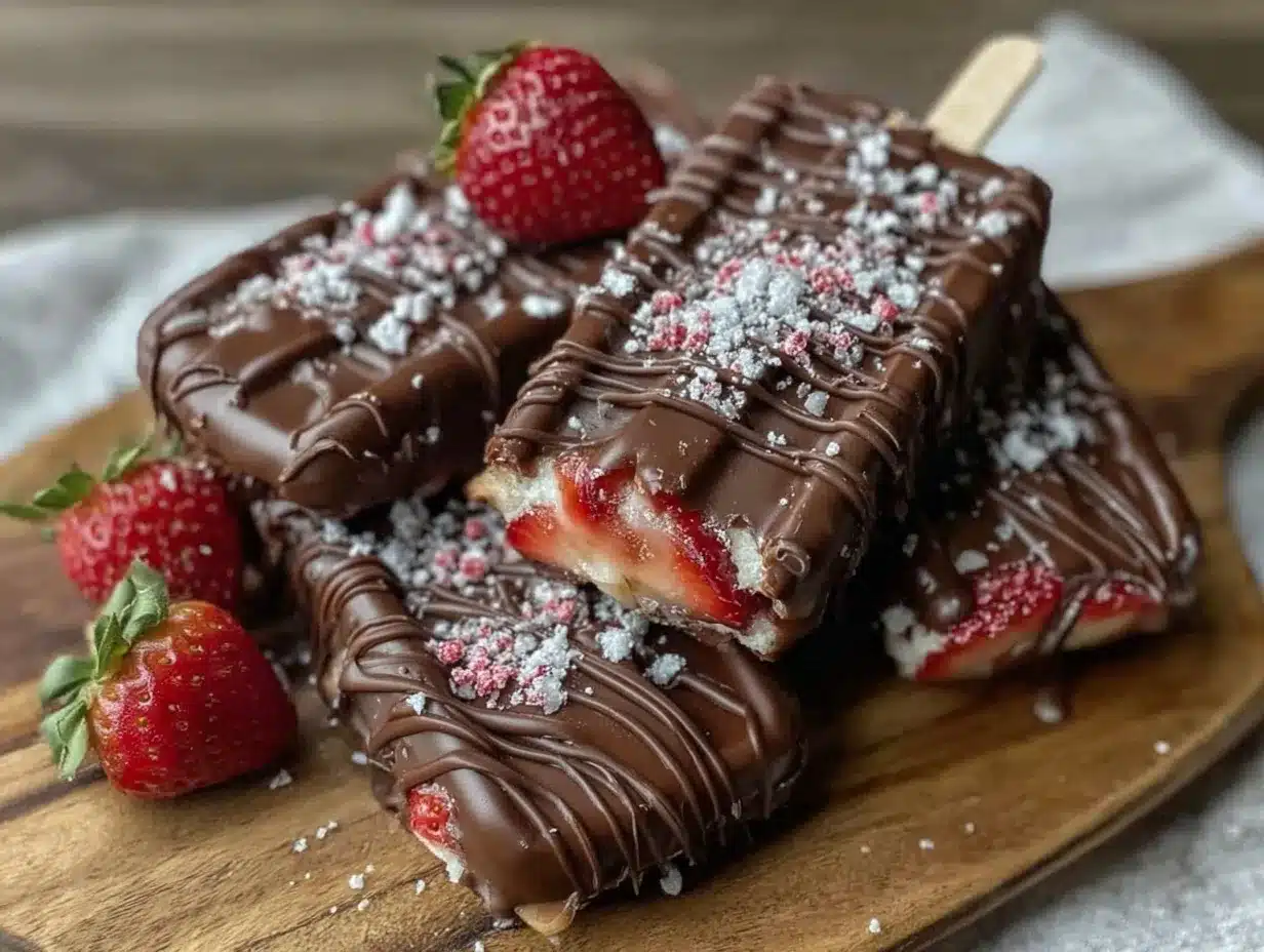 creamy chocolate-covered strawberry marshmallow popsicles preparation steps