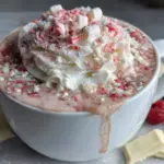 creamy pink velvet hot chocolate - featured image