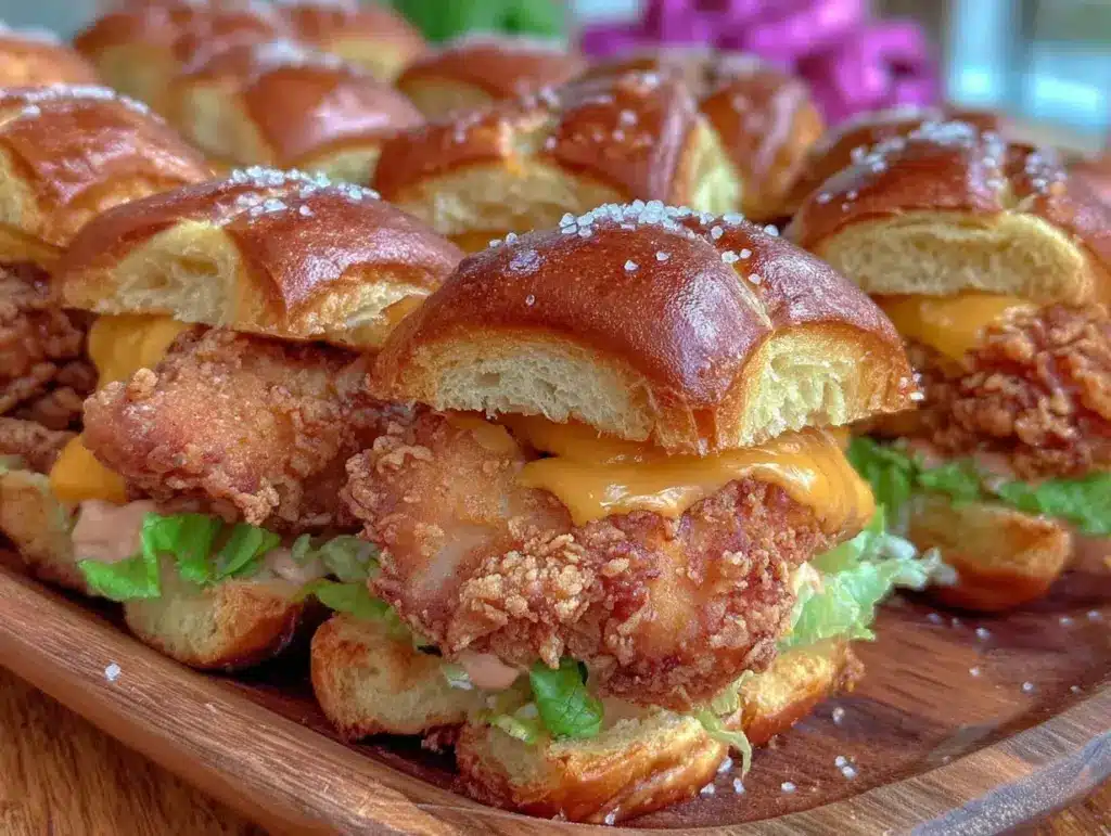crispy super bowl chicken pretzel slider bites - featured image