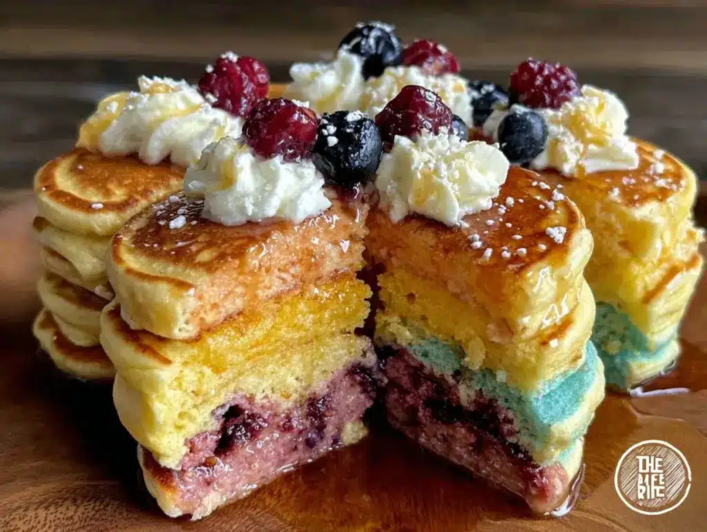 fluffy rainbow pancake cups - featured image