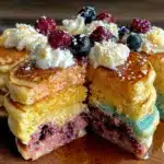 fluffy rainbow pancake cups - featured image