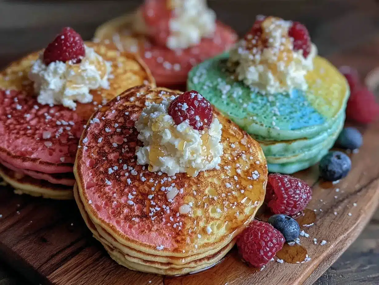 fluffy rainbow pancake cups preparation steps