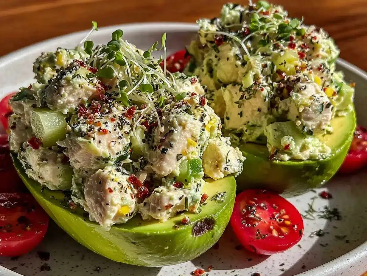 Green Goddess Chicken Salad Stuffed Avocados preparation steps