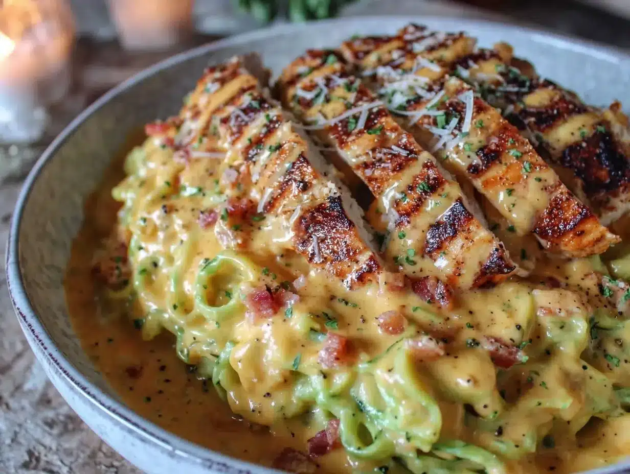 healthy chicken alfredo zoodle toss preparation steps