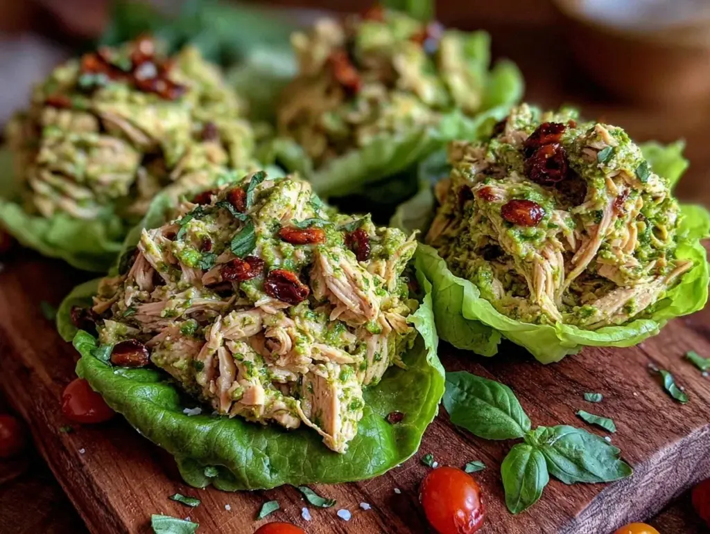 Healthy Chicken Pesto Lettuce Cups - featured image