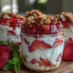 healthy high-protein strawberry parfait jars - featured image