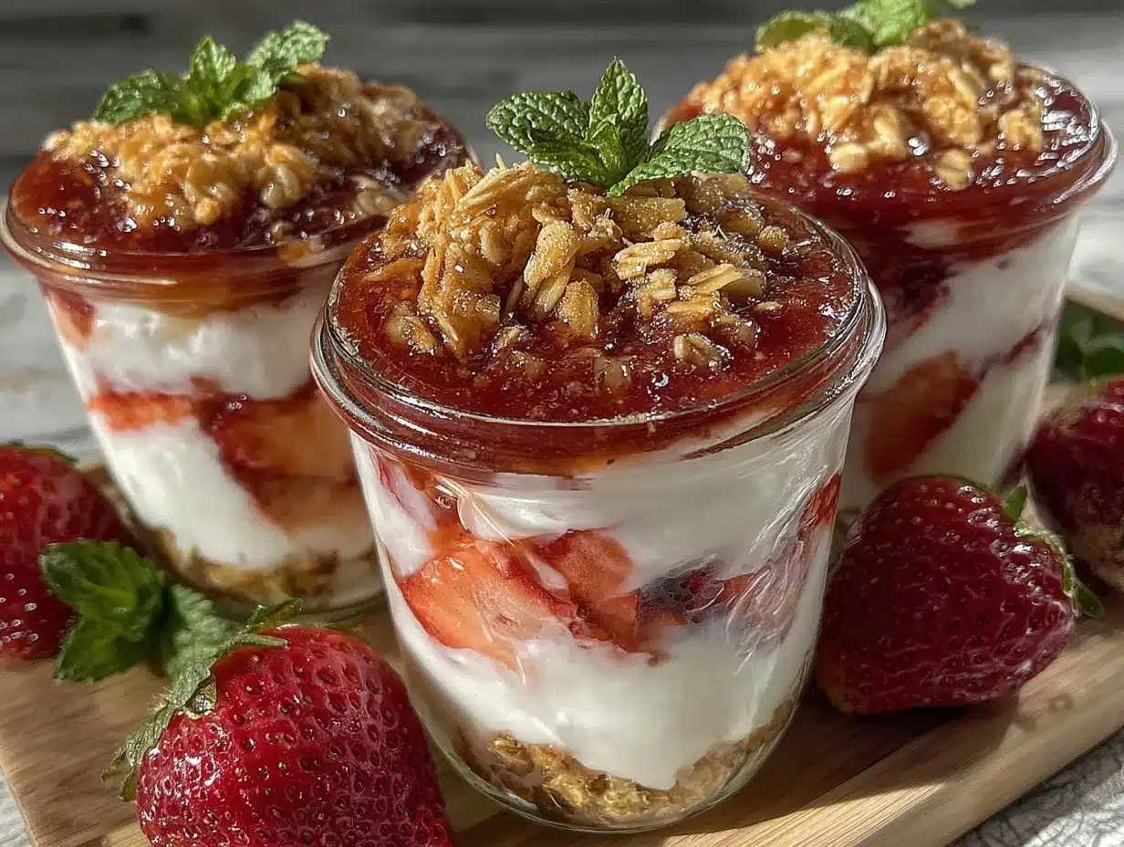 healthy high-protein strawberry parfait jars preparation steps