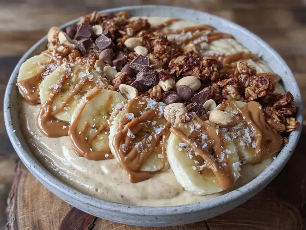 high protein banana peanut butter smoothie bowl - featured image