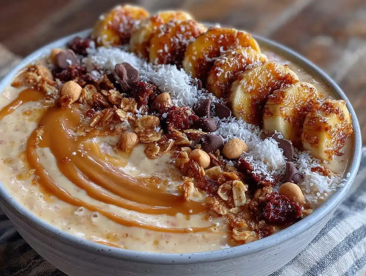 high protein banana peanut butter smoothie bowl preparation steps
