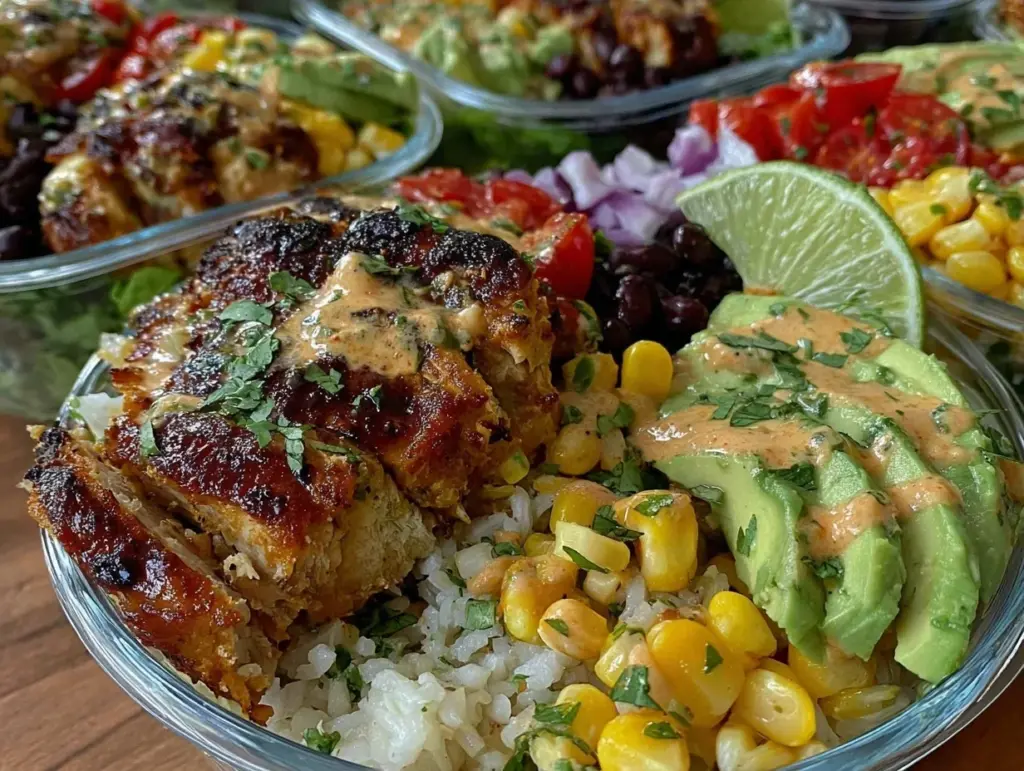 meal prep chicken burrito bowls - featured image