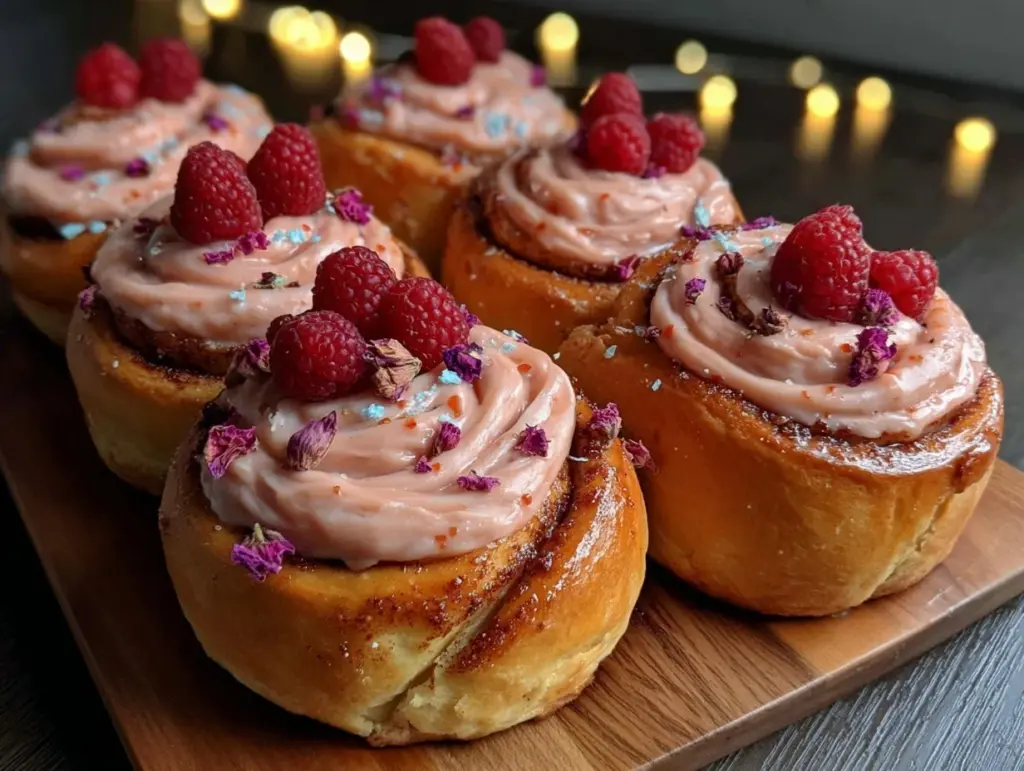 pink frosted cinnamon roll board - featured image