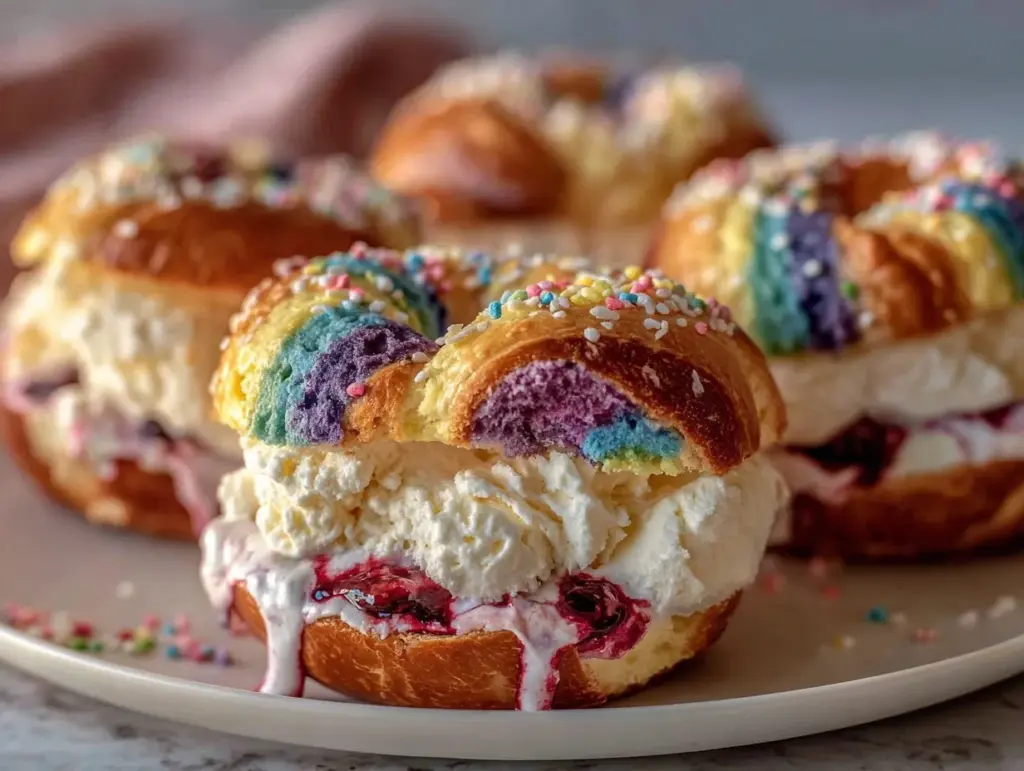 rainbow bagel ice cream sandwiches - featured image