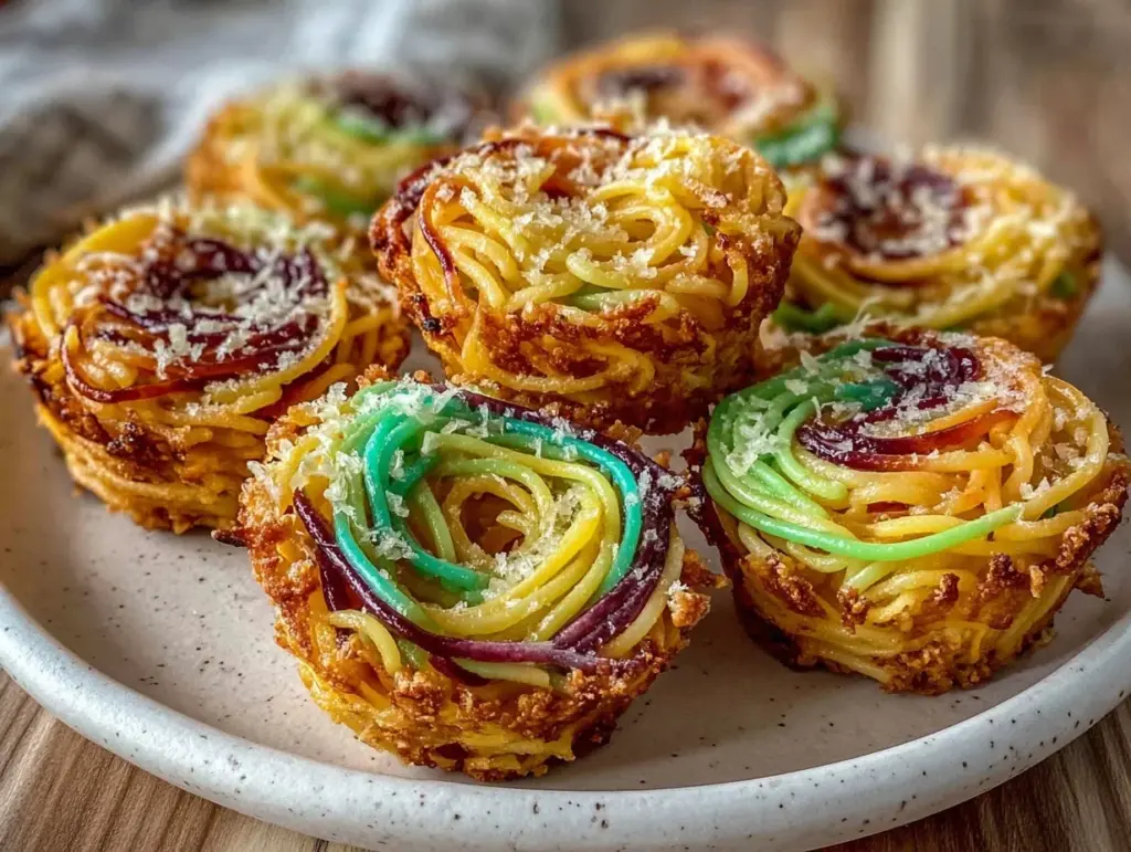 rainbow spaghetti donut cakes - featured image